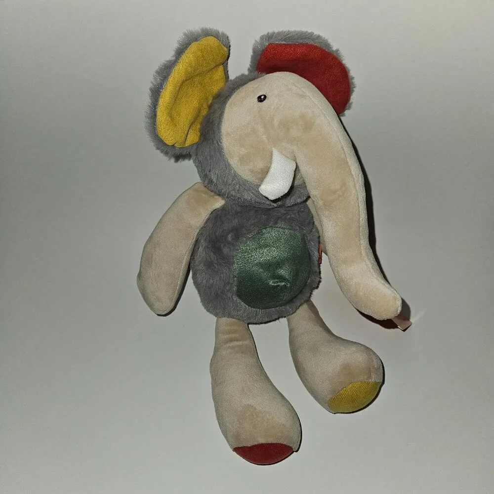 Furry Tales Elephant Plush Lovey Red Yellow Ears Feet Sewn Eyes Soft w/TAG